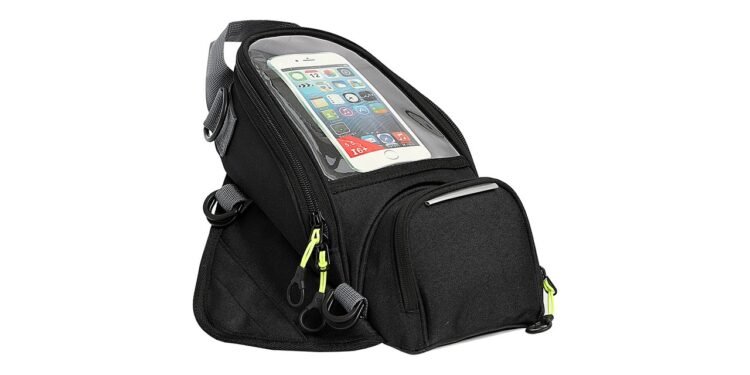 Bolsa de tanque para moto com imã, preta, com janela transparente
