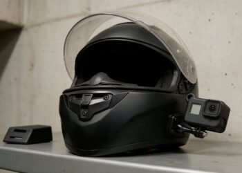 Capacete de moto com câmera de ação fixada na lateral, câmera para capacete de moto