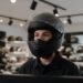 Pessoa com capacete integral em loja, capacete para viagem