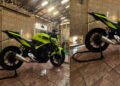 Yamaha MT-03 com cavalete para moto universal totalmente visível