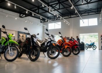 Concessionária de motos com várias motos novas, consórcio de moto Honda
