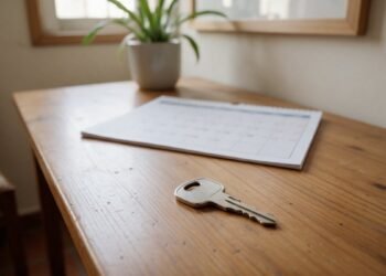 Calendário e chave de moto sobre uma mesa, ideia de planejamento do consórcio