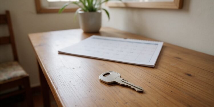 Calendário e chave de moto sobre uma mesa, ideia de planejamento do consórcio