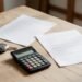 Chave de moto, calculadora e dois contratos sobre uma mesa, comparando consórcio e financiamento