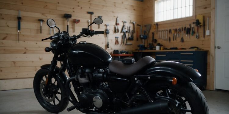 Moto em garagem organizada, desconto de rastreador no seguro de moto