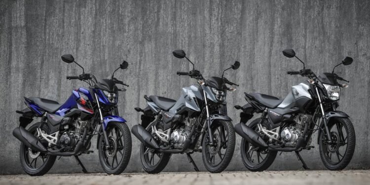 Lançamento da CG 160 2027: Titan azul, Fan cinza e Start prata lado a lado
