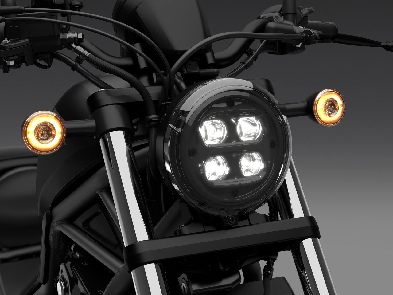 Farol full LED de quatro módulos e piscas âmbar da Honda Rebel 500 2027