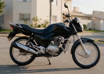 Moto street preta estacionada, moto automática e fácil para iniciantes