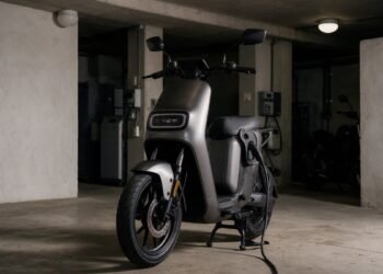 Scooter elétrica ligada ao carregador, moto elétrica precisa de CNH e emplacamento