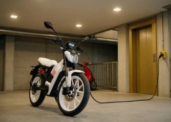 Moto elétrica carregando em garagem, moto elétrica vale a pena no Brasil