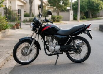 Moto street preta estacionada, moto de 160 cc para iniciante
