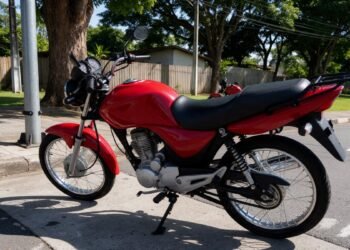 Moto vermelha estacionada na rua, moto para iniciantes mulheres