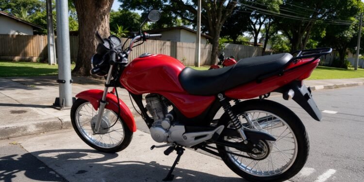 Moto vermelha estacionada na rua, moto para iniciantes mulheres