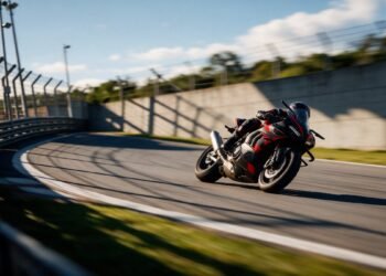 Piloto de moto de corrida em curva de autódromo, pontuação da MotoGP