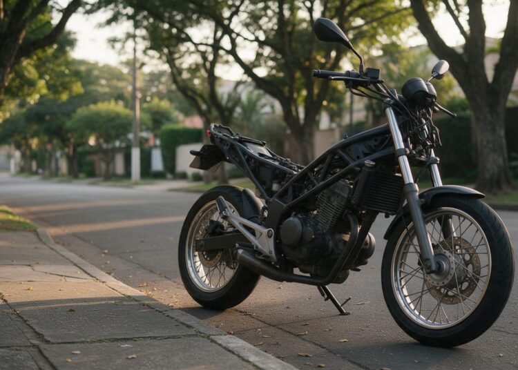 Moto estacionada na calçada ao fim da tarde, tema quanto custa seguro de moto