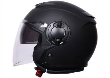 Capacete aberto Royal Enfield Downtown preto fosco com viseira longa