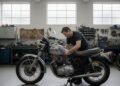 Mecânico reparando uma moto em oficina, rede de oficinas do seguro de moto HDI