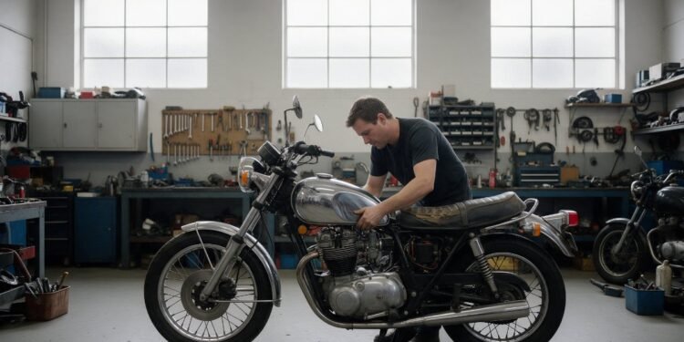 Mecânico reparando uma moto em oficina, rede de oficinas do seguro de moto HDI