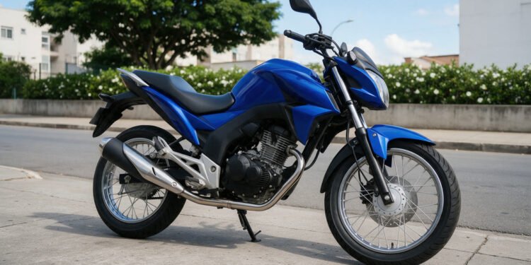 Moto naked azul parada na rua, exemplo de moto para cotar o seguro de moto Yamaha