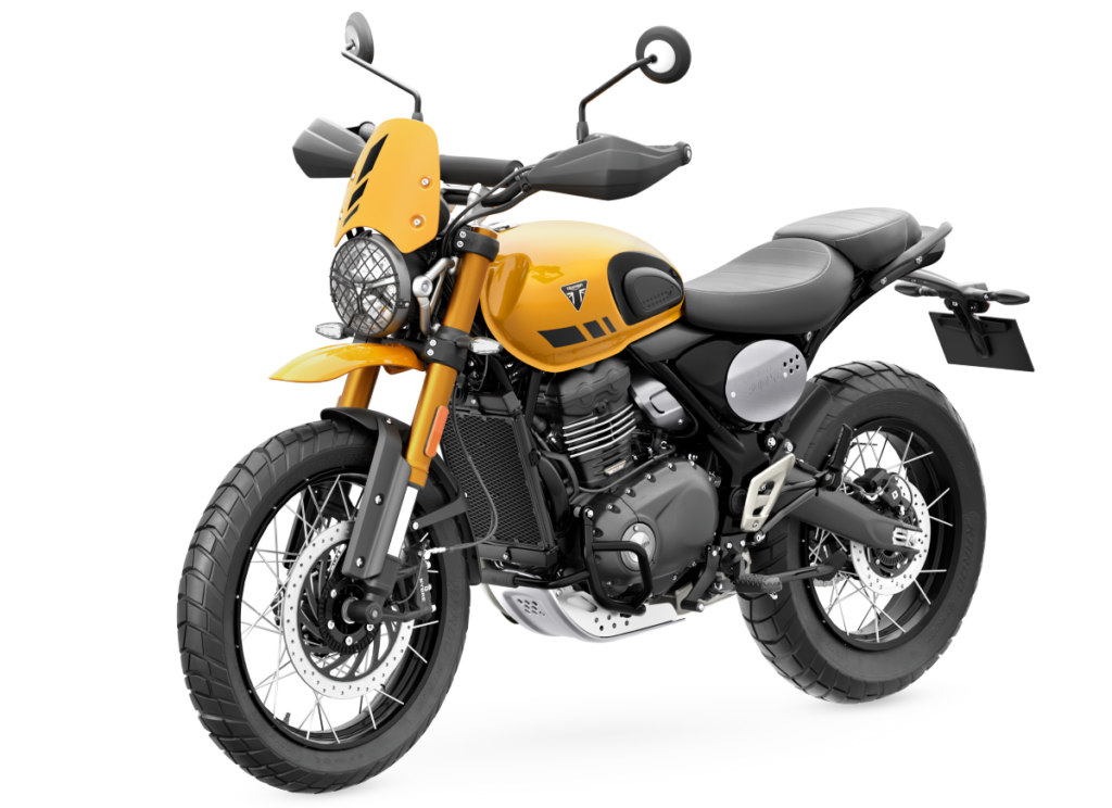 Triumph Scrambler 400 XC na cor Racing Yellow
