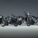 Quatro motos da linha 2027 da Triumph lado a lado em estúdio