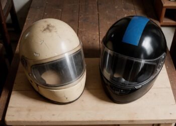 Capacete antigo e capacete novo lado a lado, validade do capacete