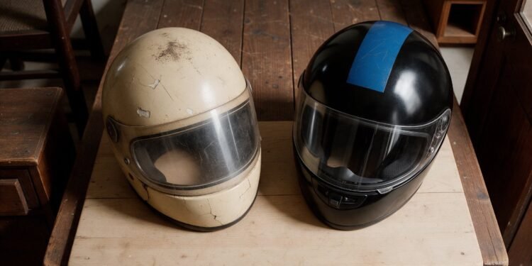 Capacete antigo e capacete novo lado a lado, validade do capacete