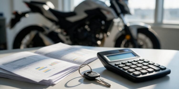 Calculadora, chave e papéis para estimar o valor do seguro de moto por modelo